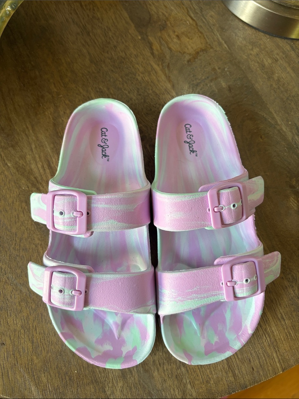 Cat & Jack Pink and Mint Tie-Dye Double-Buckle Slide Sandals